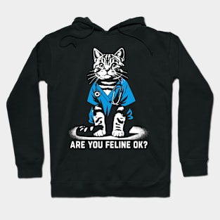 Are You Feline OK? Retro Cat Nurse Gifts Nurse Week Gifts Funny Nurse Hoodie